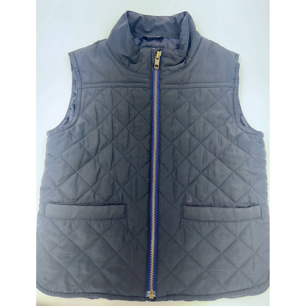 J Crew Crewcuts Walker Vest Boys 4-5 Navy Quilted Puffer Gold Zip 92209